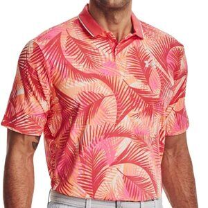 UNDER ARMOUR Men's UA Iso-Chill Palm Leaves Golf Polo Shirt Med Pink Orange